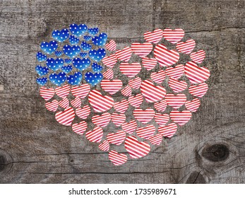American Flag  Beautiful greeting card  Close  up  view from above  National holiday concept  Congratulations for family  relatives  friends   colleagues