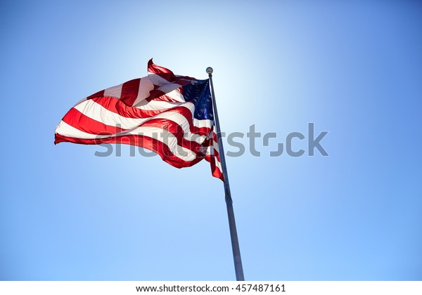 American Flag Blowing Wind On Sunny Stock Photo 457487161 | Shutterstock