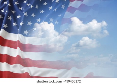 American Flag In Blue Sky