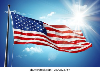 American flag in blue sky and sunshine background	 - Powered by Shutterstock