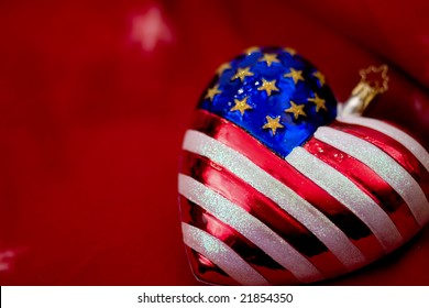 American Flag Christmas Ornament With Red Background