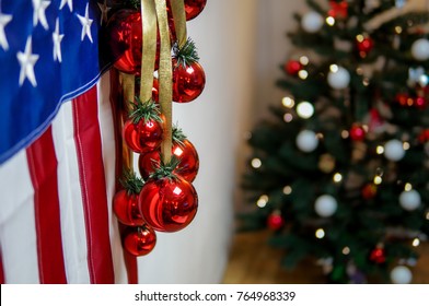 American Flag And Christmas Tree Background