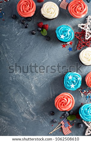 American flag cupcakes, red, blue and white dessert for 4th of July