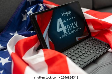 american flag and digital tablet on table - Powered by Shutterstock