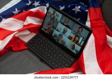 american flag and digital tablet on table - Powered by Shutterstock