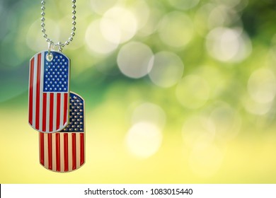 American Flag Dog Tags Hanging Outside