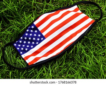 American Flag Face Mask On Grass