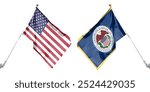 American flag and Federal Reserve flag on white background. Concept image depicting the U.S. Federal Reserve