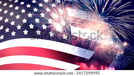 American flag and fireworks independence day celebration background