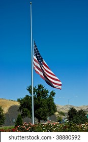 American Flag Flying At Half Mast In Respect Of The Death Of Ted Kennedy