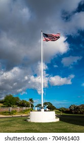 American Flag Flying Over Punchbowl Crater Memorial, Honolulu, HI