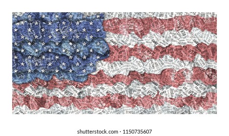 American flag. Hand drawing. Usa Background for holiday(Patriot Day, Labor Day). Blue, white and red stripes. Strips of paper, collage, text, pattern. - Shutterstock ID 1150735607