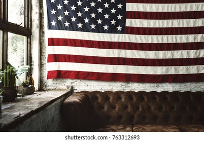 American Flag Hanging On A Wall