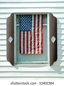 American flag hanging window