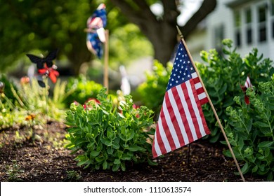 American Flag In Home Garden