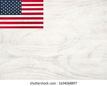 American Flag lying the table  Place for your inscriptions  Top view  close  up  National holiday concept