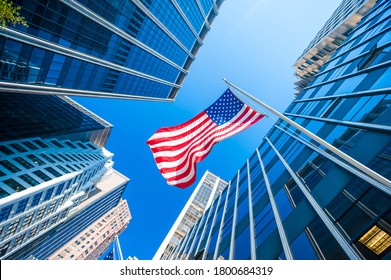 American flag and Modern buildings - Shutterstock ID 1800684319