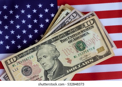 American Flag And Money Together .