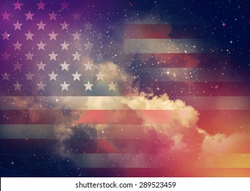 American flag with night sky background.