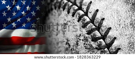 American Flag with old worn baseball with leather texture game sports competition