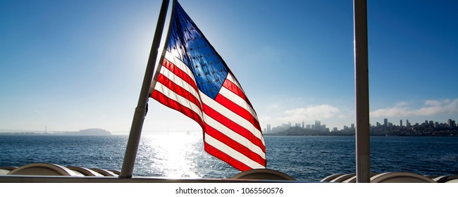 American Flag On A Boat