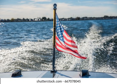 American Flag On A Boat