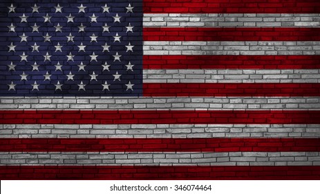 american flag on brick wall