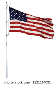 American Flag On Flag Pole Isolated With Clipping Path