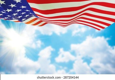 American Flag On Sky Background . USA Election Day