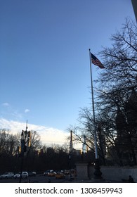 American Flag On The Steps Of The Museum Of Natural History NYC