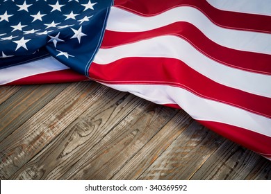 American Flag On Wood Background