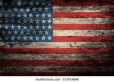 American Flag On Wood Texture