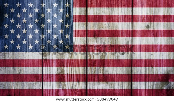 American Flag On Wood Texture Background Stock Photo 588499049 ...