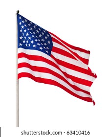 American Flag Over White Background.