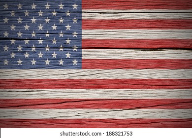 American Flag over Wooden Background 