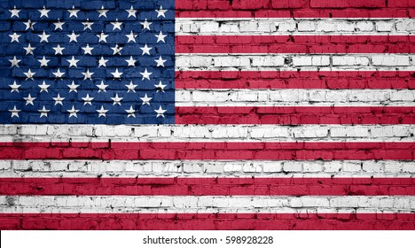 American flag painted on a brick wall