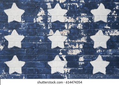 American flag painted on old brick wall