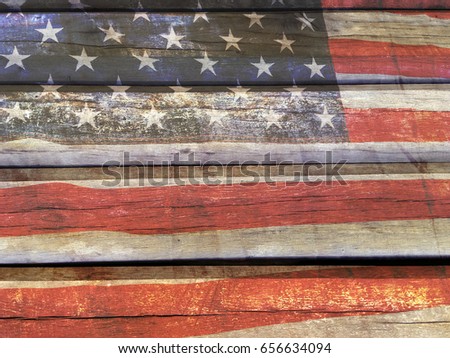 American flag painted on the old wooden wall