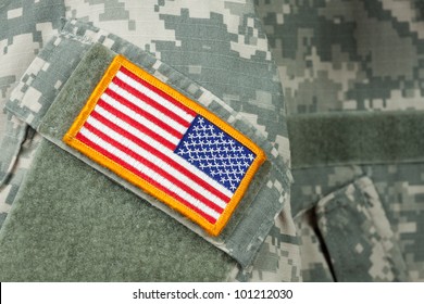 American Flag Patch On U.S. Military Combat Uniform.