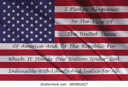 American Flag With The Pledge Of Allegiance Printed On The Stripes