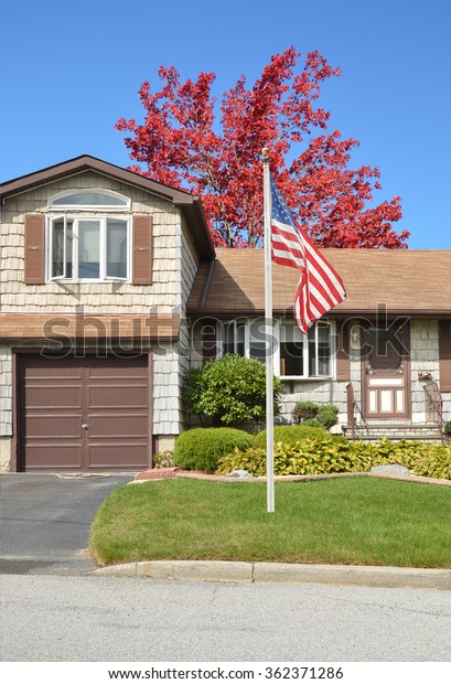 American Flag Pole Suburban Ranch Style Stock Photo Edit Now