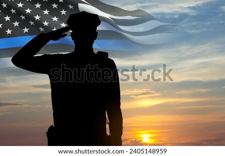 American flag with police support symbol. Thin blue line. National Law Enforcement Appreciation Day