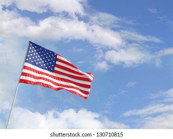 American Flag (Red Blue White Stars And Stripes) Blue Sky Clouds