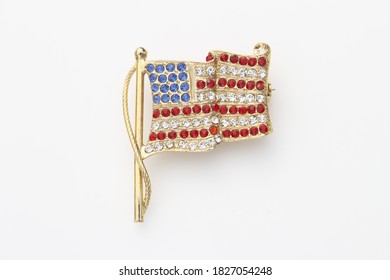 American Flag Red White And Blue Patriotic Colors Rhinestone Brooch Pin Jewelry Accessory