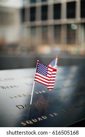 American Flag In Remembrance At The 9/11 Memorial In New York City