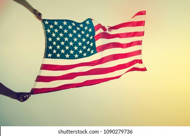 American Flag In Sunset