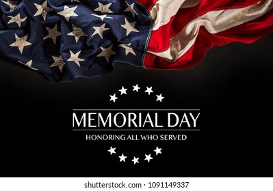 American Flag With The Text Memorial Day. Celebration Of All Who Served.