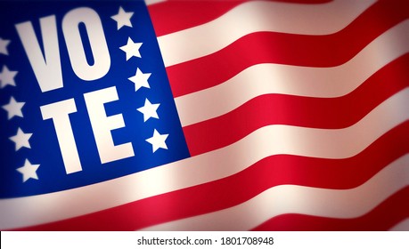 American Flag And Text Of Vote. Vintage Banner For 2020 Presidential Election In USA. Vote 2020.