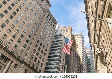 American Flag at Wall Street - New York financial District