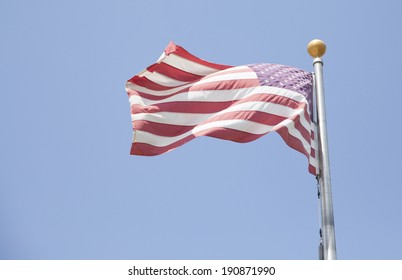 American Flag Waving Blue Sky Background Stock Photo 190871990 American Flag Waving Blue Sky Background Stock Photo 190871990
